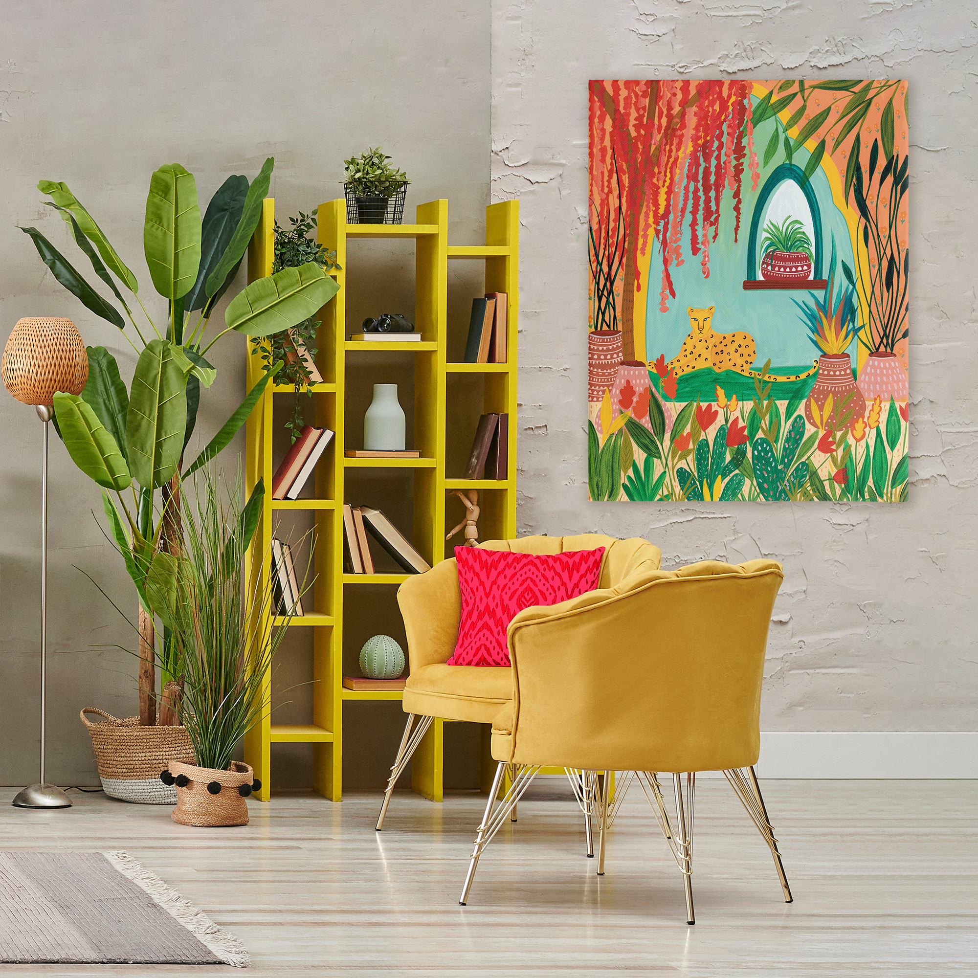 Lone Leopard Among Botanicals Canvas Wall Art, design by Nabeela Rumi