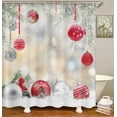 thumbnail image 4 of Christmas Shower Curtain, Bathroom Christmas Decorations, Snowflake Fashion Red Silvery Balls Waterproof Polyester Fabric Bathroom Decor Bath 72 x 72 Inches Set with Hooks, 4 of 6