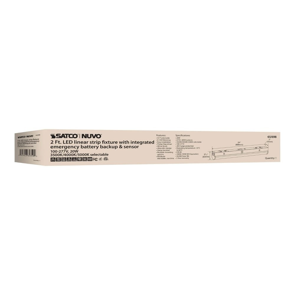 Nuvo Lighting - 20W LED CCT Selectable Linear Strip Light with Emergency Battery