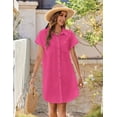 thumbnail image 4 of Vestido Zeaoo de lino para mujer, camisa de verano con bolsillo, color rosa XL, 4 of 7