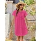thumbnail image 4 of Vestido Zeaoo de lino para mujer, camisa de verano con bolsillo, color rosa XL, 4 of 7