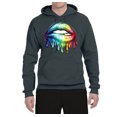 thumbnail image 2 of Wild Bobby, Colorful Neon Rainbow Biting Lips Pop Culture Unisex Graphic Hoodie Sweatshirt, Charcoal, Medium, 2 of 3