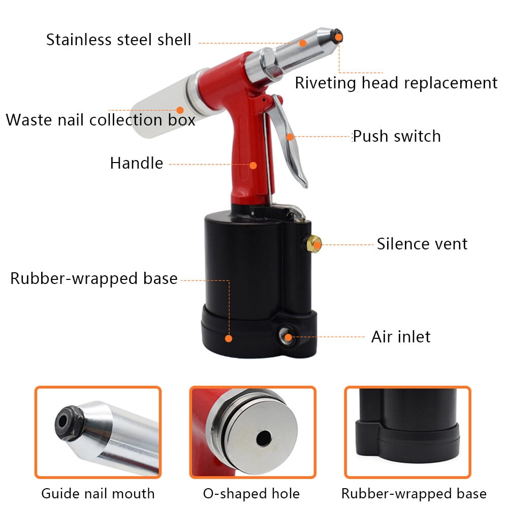 Air Pneumatic Hydraulic Pop Riveter Rivet Gun 1/8" 5/32" 3/16" 1/4" RivetingTool Used in Decoration, Automotive, Container