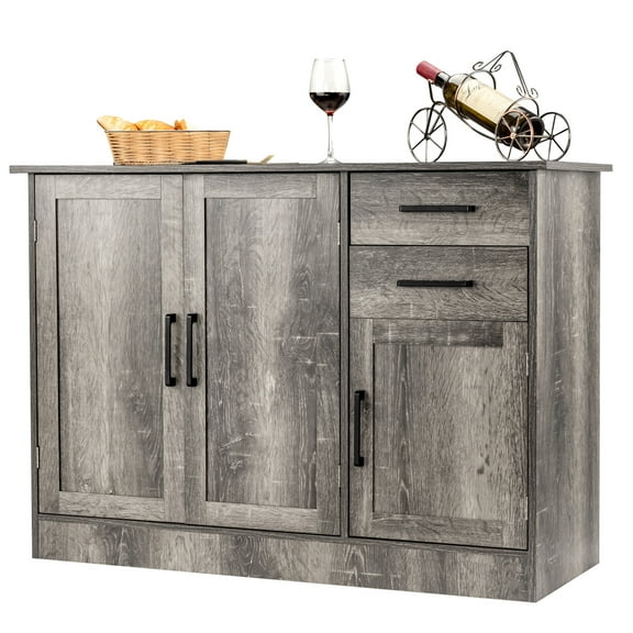 Gymax Buffet Storage Cabinet Console Table Kitchen Sideboard Drawer Grey