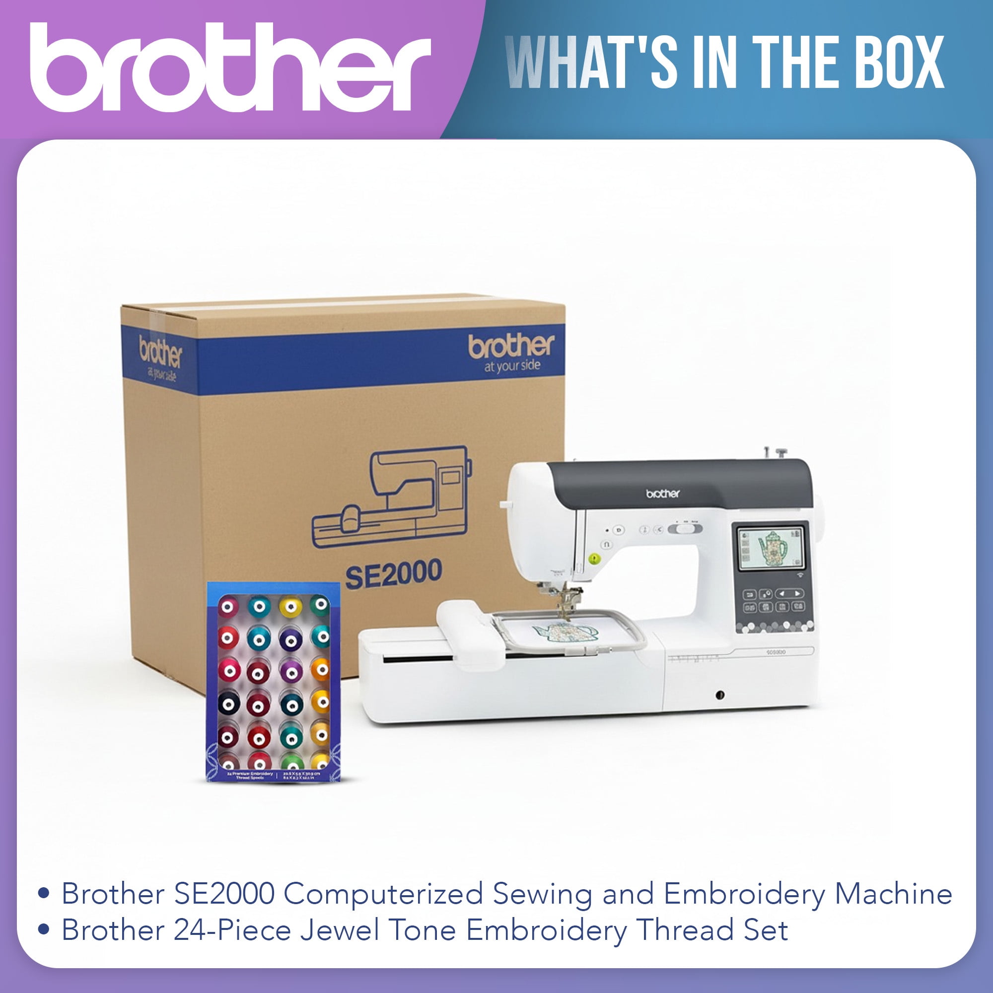 Brother SE2000 Computerized Sewing and Embroidery Machine with Built-In Designs LCD Display and 24-Piece Thread Set Bundle (2 Items)