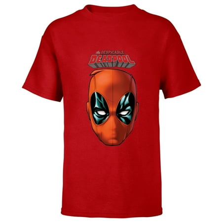 Marvel Deadpool Comic The Despicable Deadpool Face & Logo – Short Sleeve T-Shirt for Kids – Customized-Red