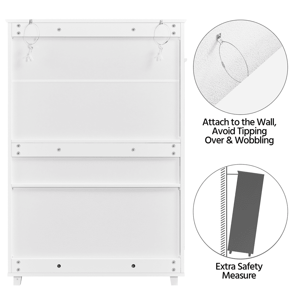 Renwick 5-Tier Wooden Adjustable Shoe Storage Cabinet with Drawer and Louvered Door, White