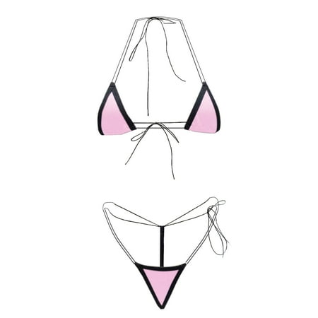 Arnsht Women s Sexy Mesh Three-Point Bikini See-Through Temptation Bra Panty Set Color Block One-Piece Swimsuit Set Pink Free Size