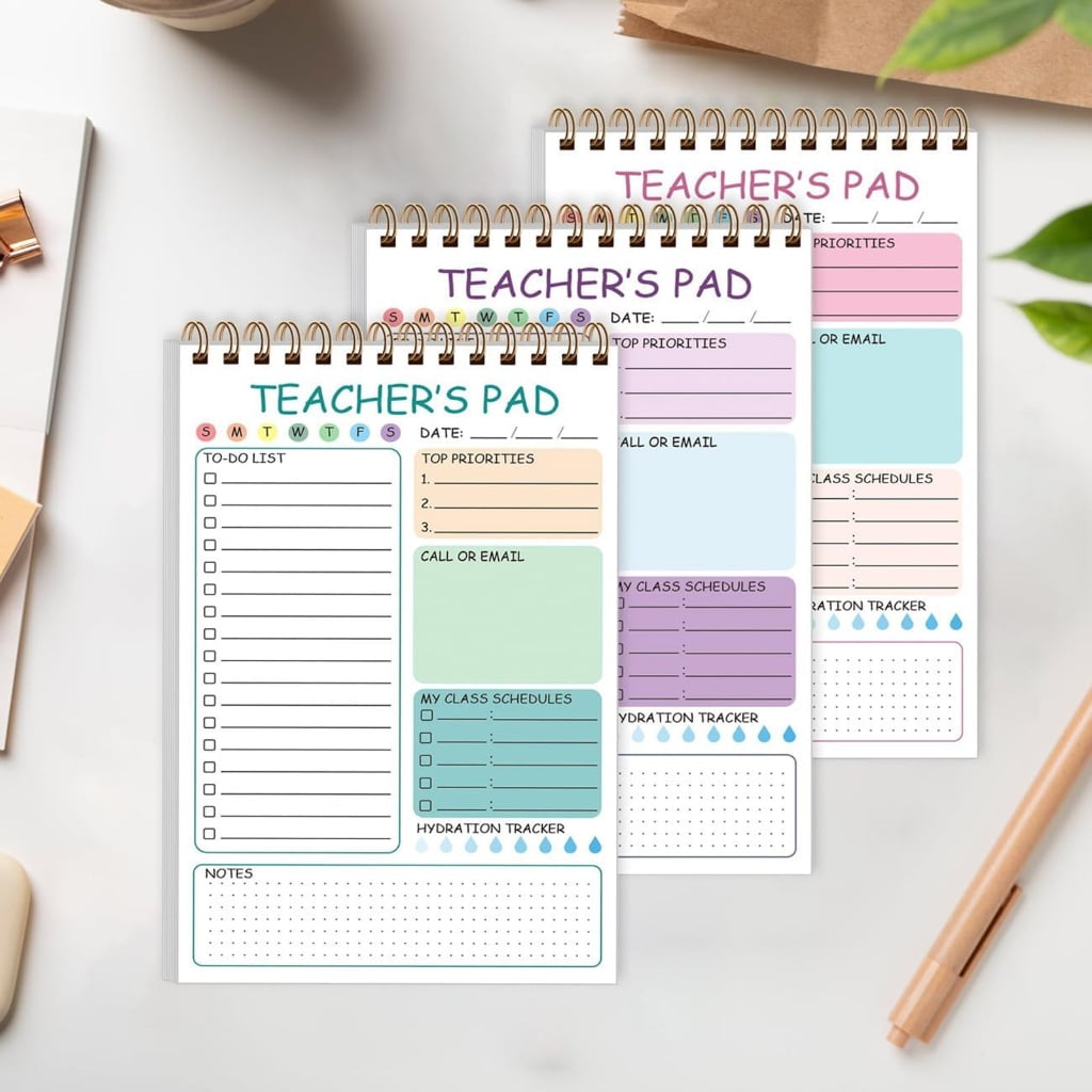 3Pcs Teacher Daily Planner Notepads Twin Coil Binding Notepads 50Sheets Undated