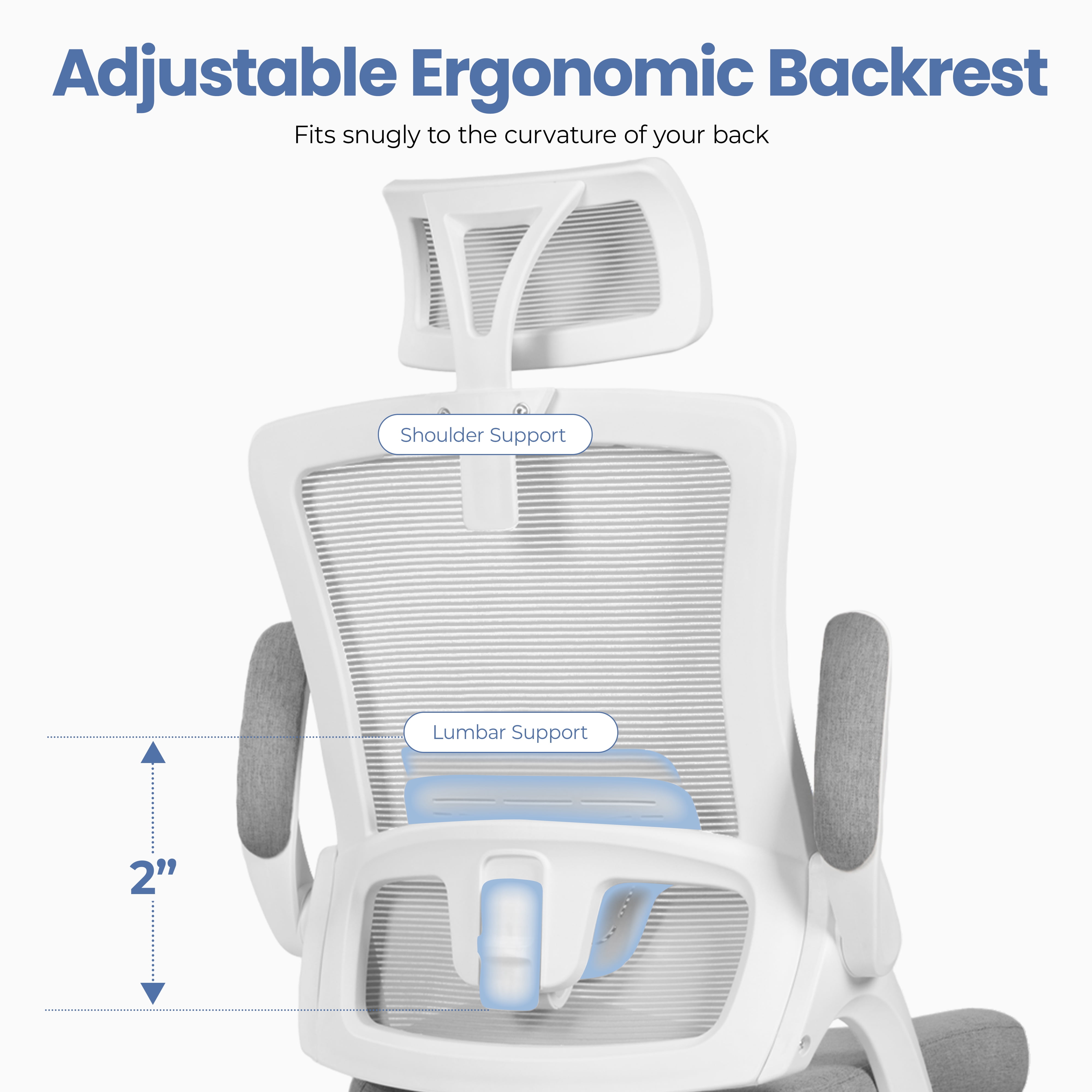CELTOSS Ergonomic Office Chair, High Back Flip-Up Armrests Design, Adjustable Mesh Headrest and Lumbar Support, Gray
