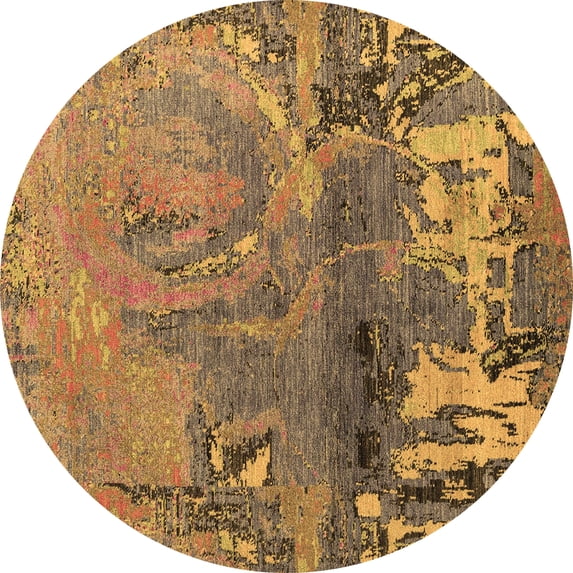 Ahgly Company Indoor Round Abstract Brown Modern Area Rugs, 4' Round