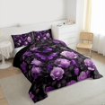 thumbnail image 3 of Homewish Teenagers Adults Chic Floral Purple Rose 3 Pieces Queen Comforter Set,Flying Butterflies Ultra Soft Bedding Sets,Happy Valentine'S Day Bedding Comforter Set Breathable, 3 of 8