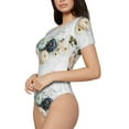 thumbnail image 2 of The Xecao Pumpkin And White Marble Women's Crew Neck Body Suit, a short-sleeved bodysuit and basic swimsuit, both comfort and style for dating and daily life, 2 of 9