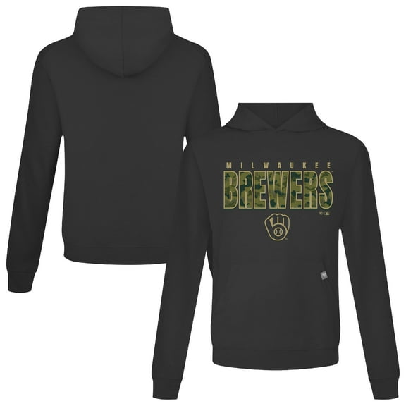 Men's Levelwear  Black Milwaukee Brewers Relay Protect Pullover Hoodie