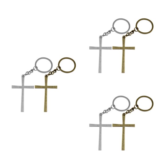 WORGEOUS 6 pcs  Retro Cross Keychain For Car Keys Metal Keyring Small Decorative Pendant Keychain Cross Keychain Car Key Ring Backpack Cross Keychain