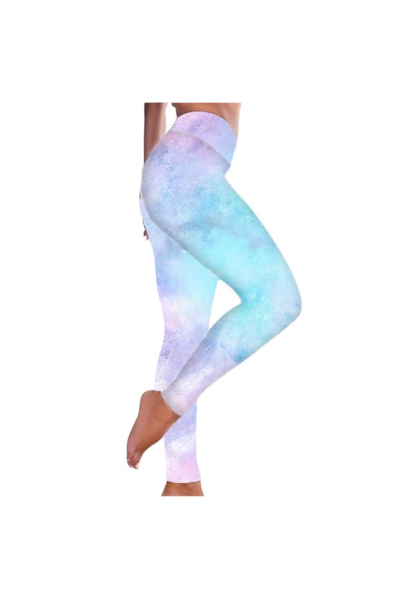 Tie-dye Workout Leggings Womens High Waist Slimming Yoga Long Pants Tight Fit Printed S-3XL Plus Size Sportswear (3X-Large, Sky Blue)