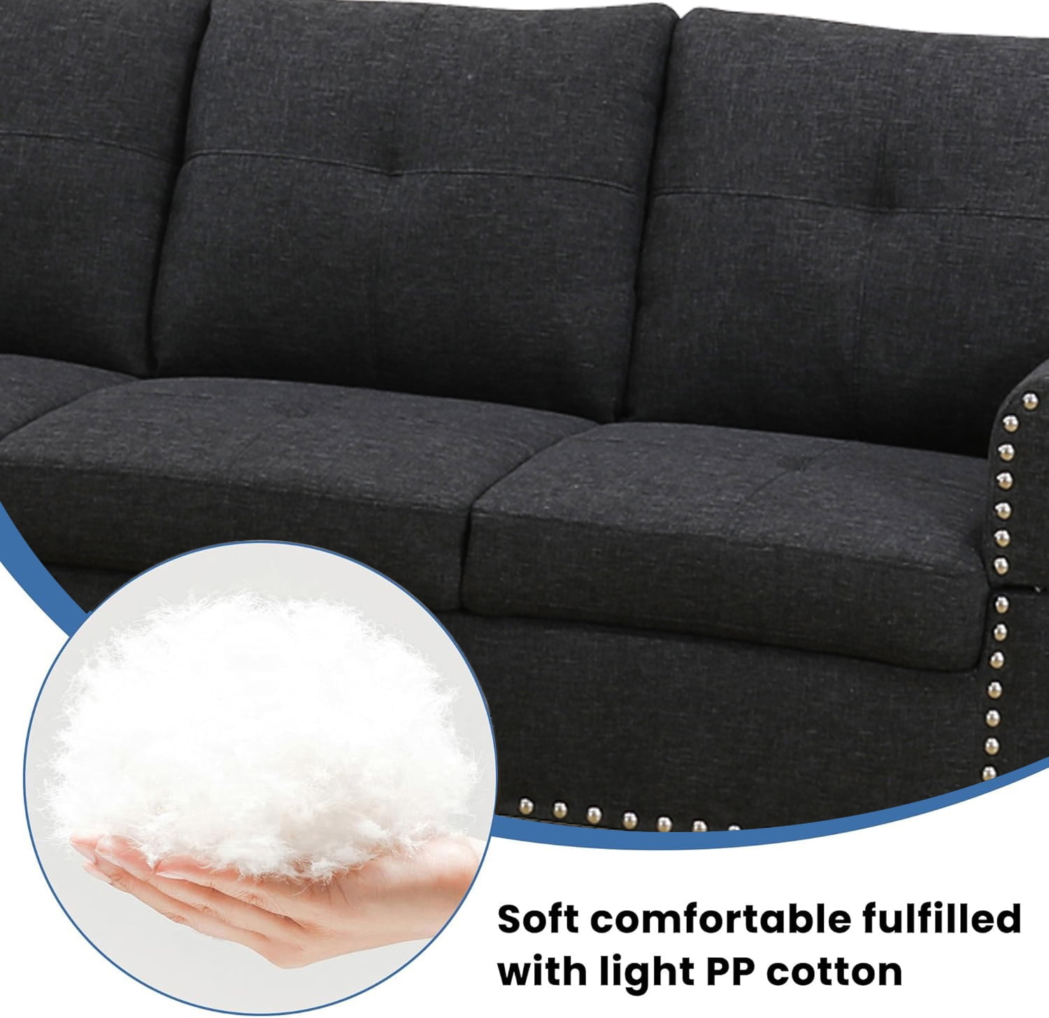 Wzlam Sectional Couch for Living Room Furniture Sets, Black Grey Linen L Shape Chaise with Storage Ottoman, Modern 3 Piece Sofa Sets for Bedrooms, Apartments and Offices(Facing Left Chaise)