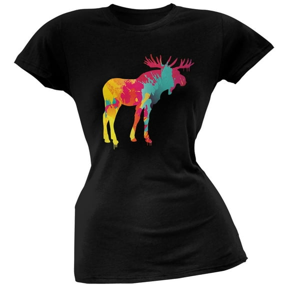 Splatter Moose Black Soft Juniors T-Shirt - Large