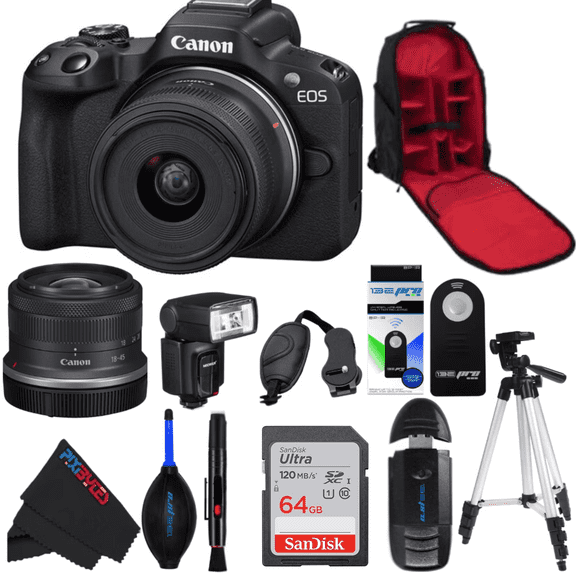 EOS R50 with 18-45mm F4.5-6.3 IS STM Lens - PixiBytes Pro Bundle