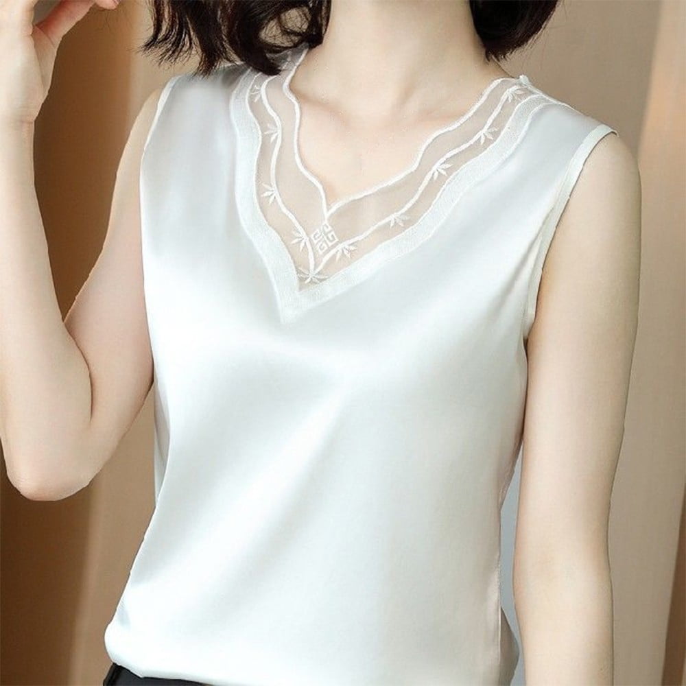 Elegant Women Sleeveless Silk Satin Camisole Tank Tops Shirts Office Work Blouse
