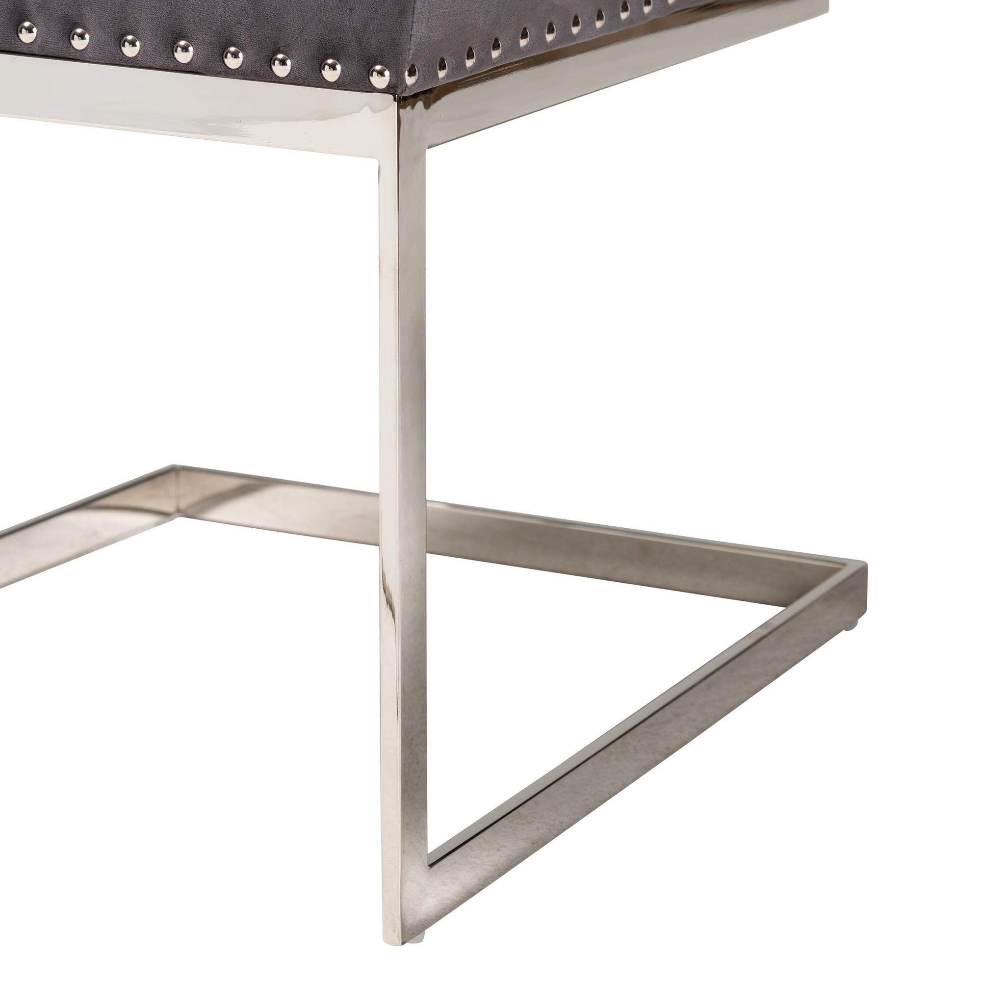 Baxton Studio Sherine Contemporary Glam and Luxe Grey Velvet Fabric and Silver Metal 2-Piece Dining Chair Set