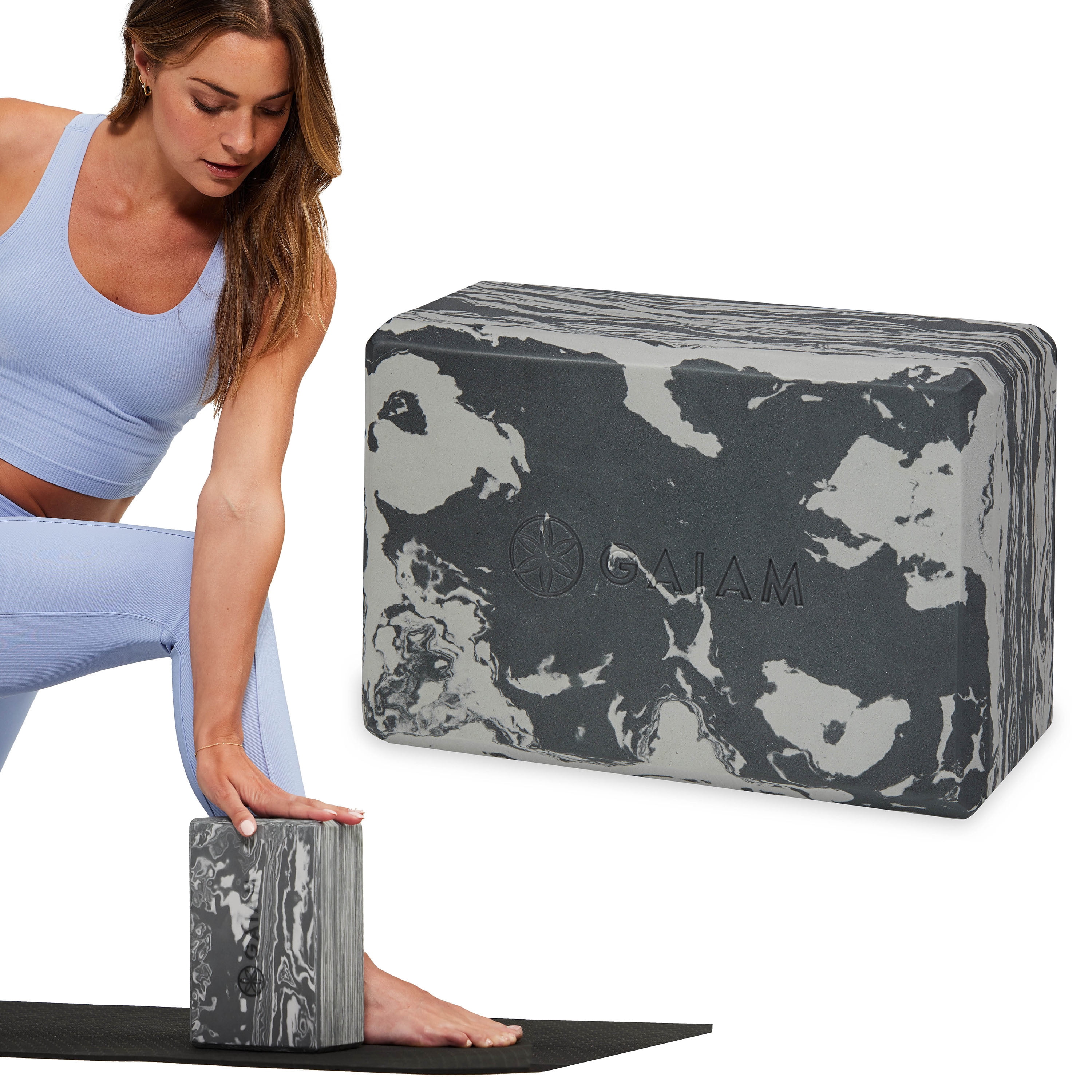 (2 pack) Gaiam Printed Fashion Yoga Block, Made from Sturdy Foam, Marble Granite