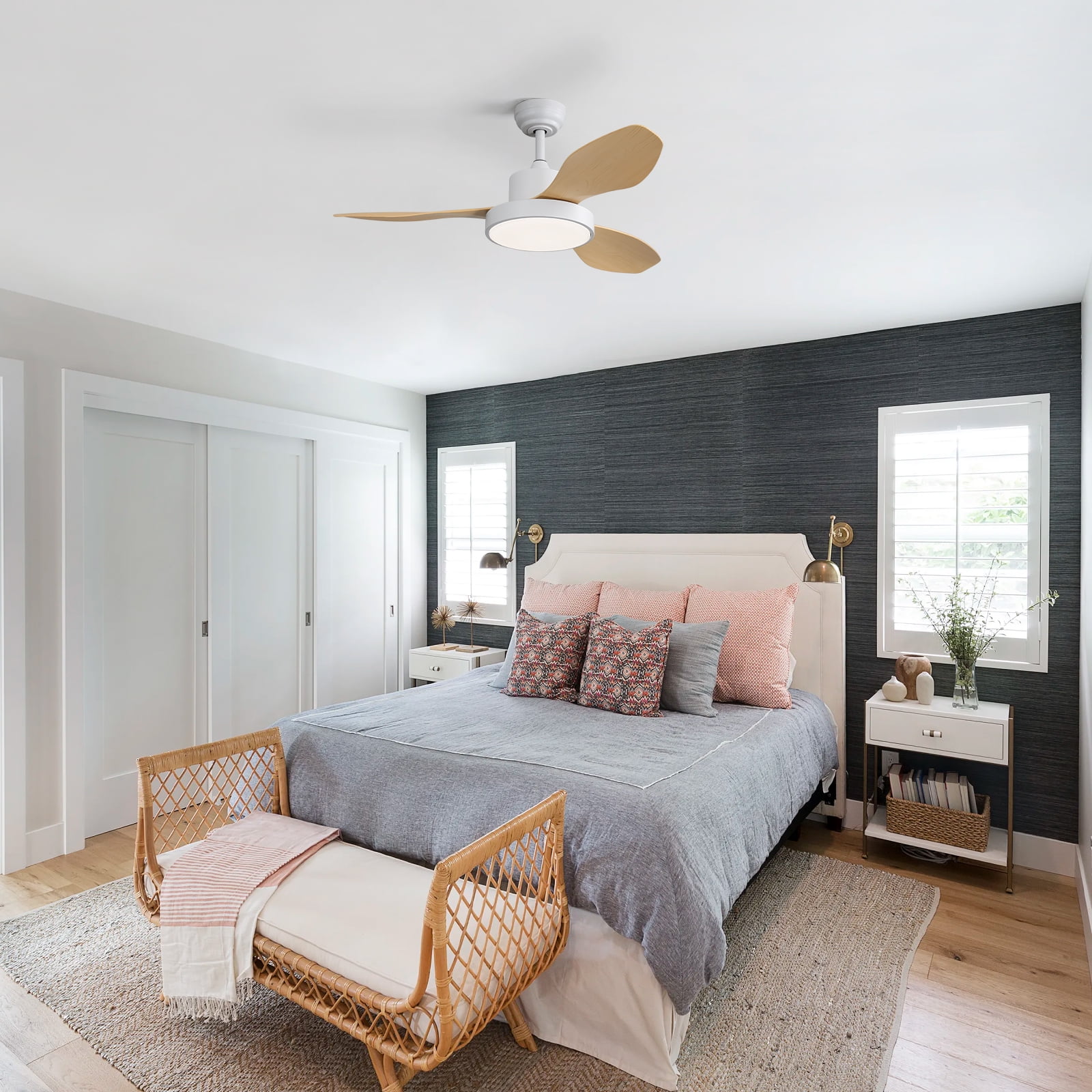 Sofucor 47-Inch Modern Ceiling Fan with LED Dimmable Lights, Remote, Reversible, 3CCT, Quiet 6 Speeds