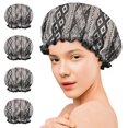 thumbnail image 7 of Shower Caps,Black Geometric Diamond Striped Pattern Waterproof Shower Cap for Women 4 Pieces,Double Reusable Hair Cover for Shower PEVA Elastic Stretch Hem, 7 of 7