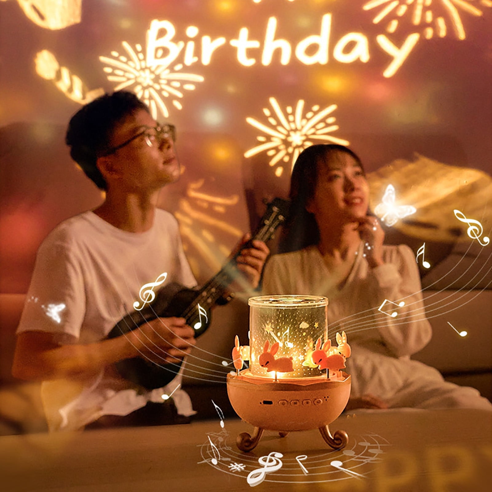 Starry Sky Projection Music Box Lamp, Night Light Ambiance Lamp, Bedroom Projector Light, with Melodies and Galaxy Effects for Room and Nursery Decor, Children and Relaxation Seekers