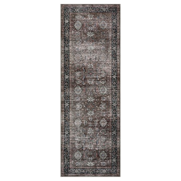 Area Rug – Vintage Carpet with Non-Slip Backing, Machine Washable Oriental Distressed Floor Carpet, Stain-Resistant Foldable Low Pile for Living Room Dining Room Laundry