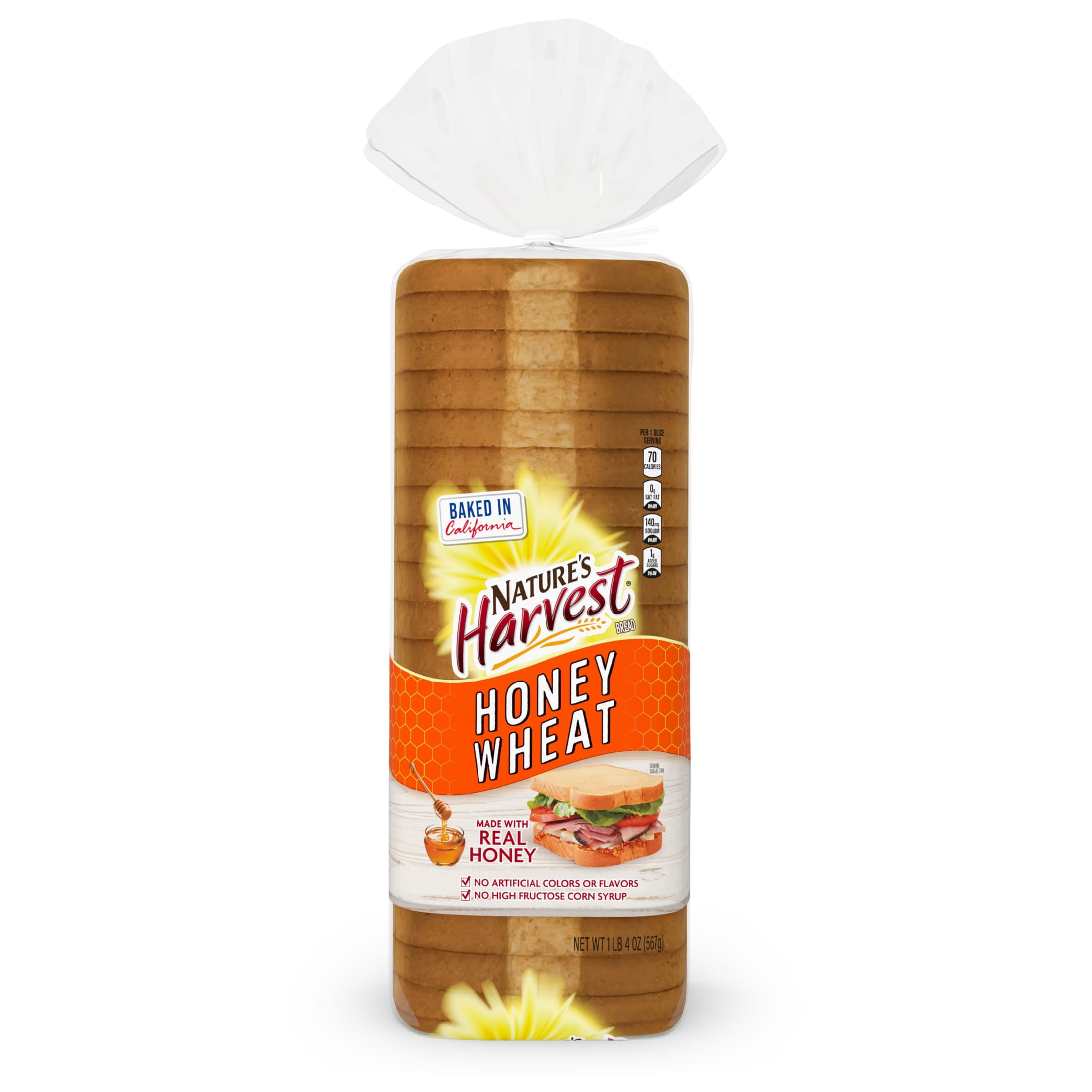 Nature's Harvest Honey Wheat Bread, 20 oz, White Bread, Bag