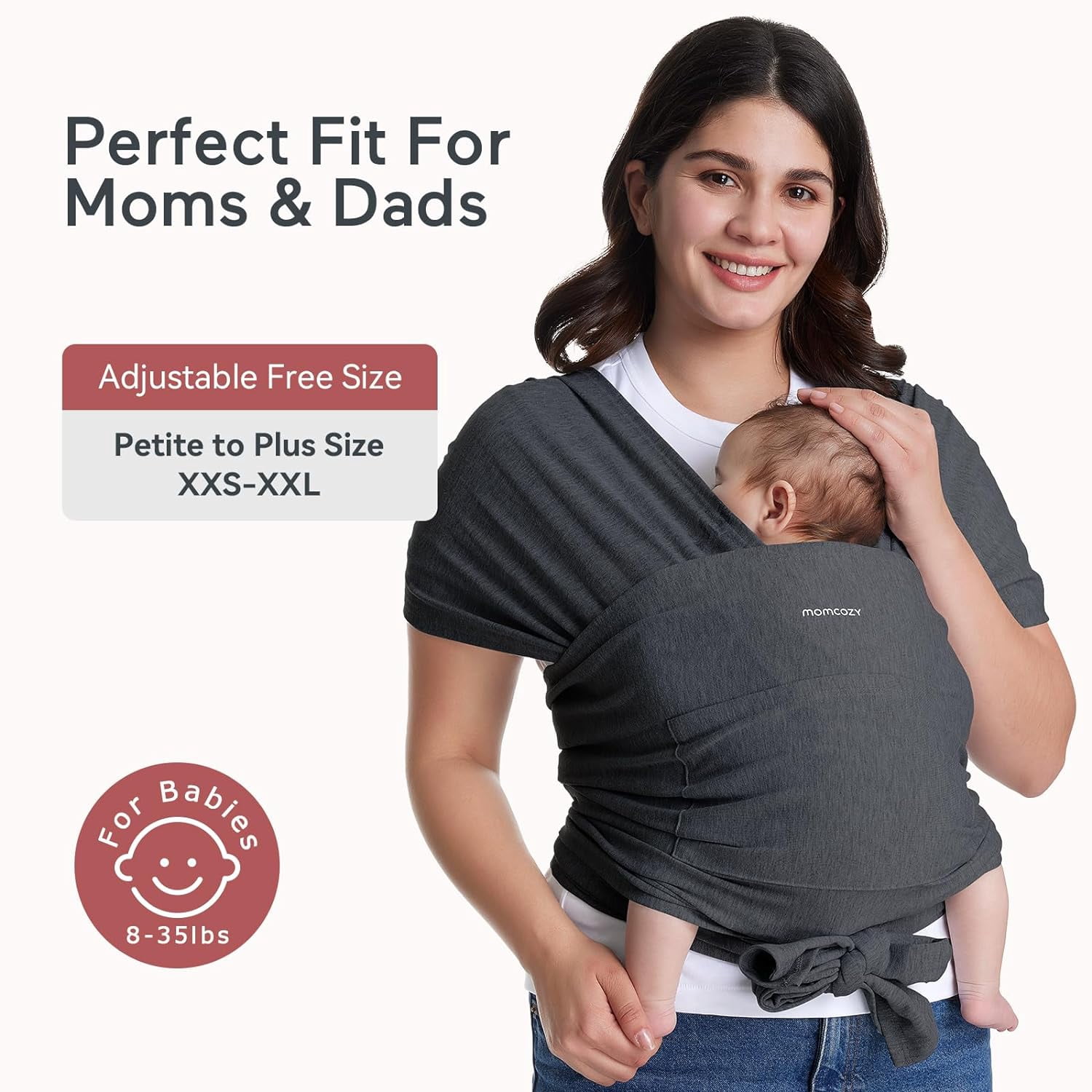 Momcozy Baby Wrap Carrier, Easy to Wear Infant Carrier, Lightweight Adjustable Hands Free Baby Carrier, for Newborn to Toddler 8-35 lbs