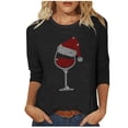thumbnail image 1 of BLVB T-Shirts à Col Rond à Manches 3/4 pour Femmes de Noël, T-Shirt Graphique avec Bonnet Rouge, Hauts, Hauts Assortis pour Fêtes Familiales d'Hiver, 1 of 5
