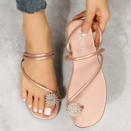 

Homadles Woman Summer Sandals- Flats Clip-Toe Rhinestone Dressy Flower New Wedge Casual Sandal Pink Size 8.5