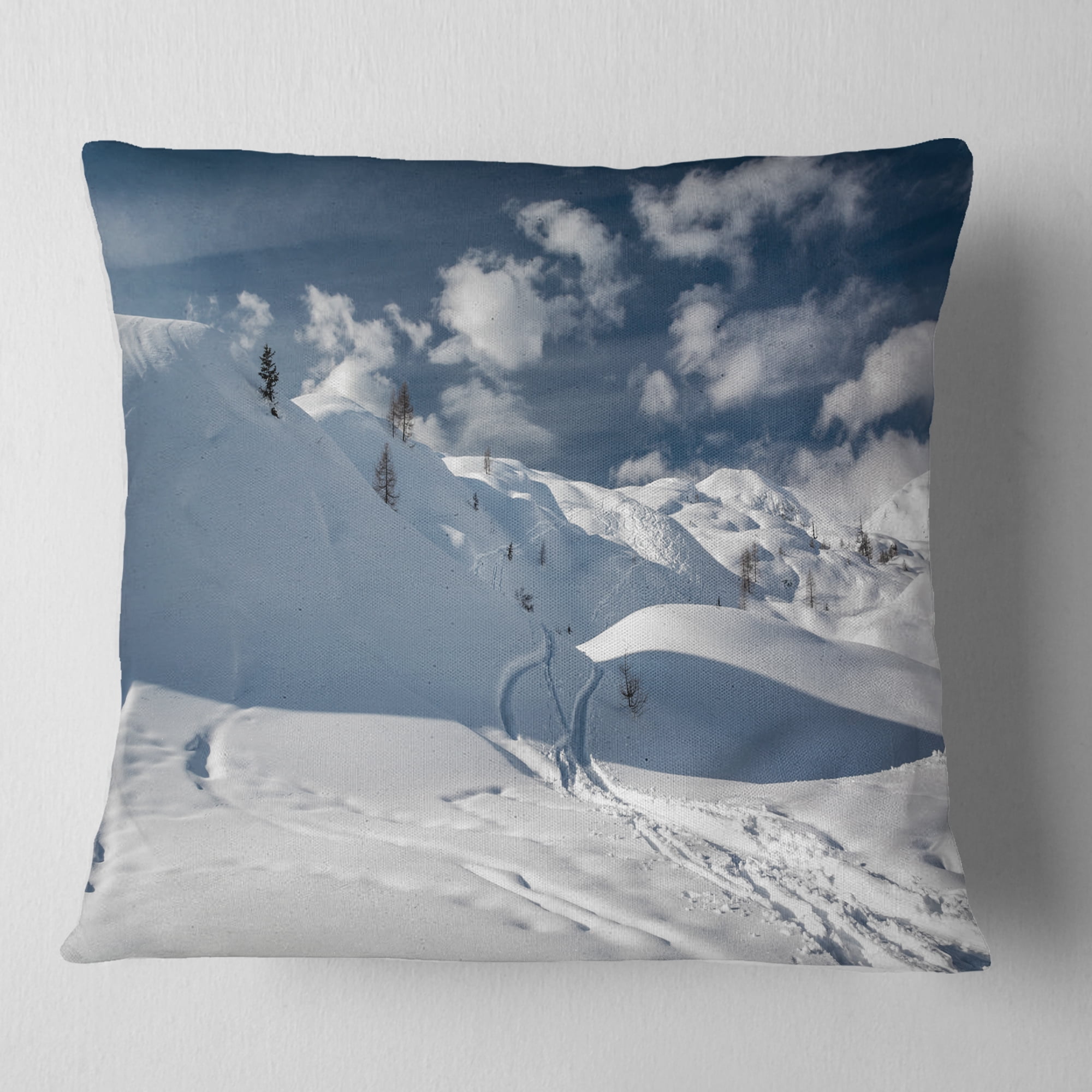 Designart Ski Tracks on a Slope - Landscape Photo Throw Pillow - 16x16