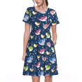 thumbnail image 1 of Disketp Colorful Cartoon Shark para Vestido de Manga Corta para Mujeres, Vestidos de Verano para Mujeres, Casual y Holgado para la Playa, 1 of 6