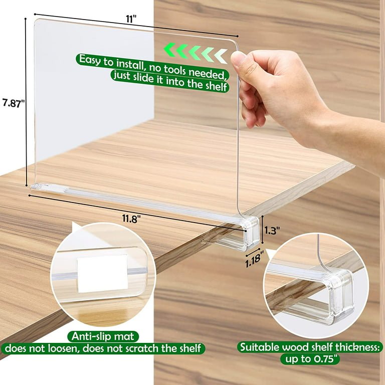 Clear Acrylic Shelf Dividers for Closet Organization Transparent Closet Shelf  Divider Organizer Multi Functional Wood Closet Separator for Storage in  Bedroom, Kitchen, Office (4 Pieces)