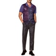 thumbnail image 2 of INSPIRE CHIC Men's Camp Collar Patchwork Short Sleeved Club Sequin Sheer Shirts XL Purple, 2 of 6