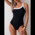 thumbnail image 4 of Trajes de Baño de un Solo Hombro para Mujer, Control de Abdomen, Traje de Baño de una Pieza, Adelgazante, Deportivo, con Bloques de Color, Traje de Baño. Negro L, 4 of 10