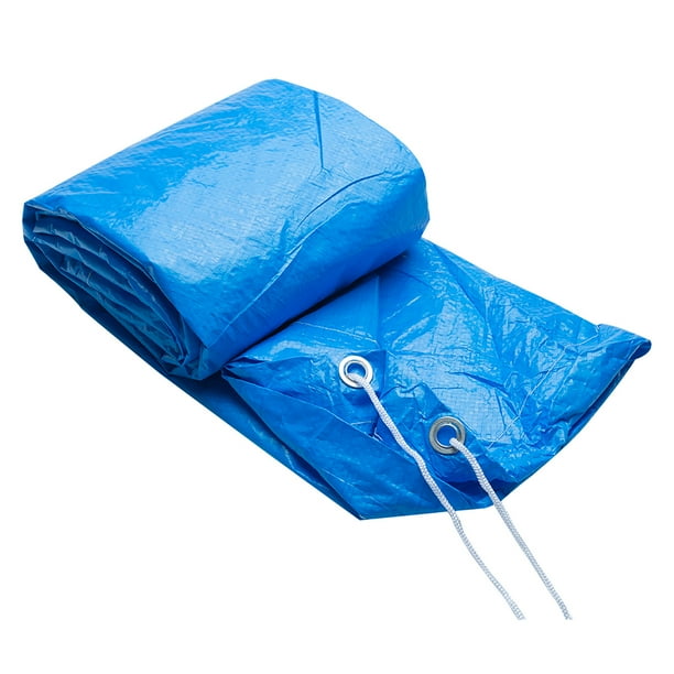 Cubierta para piscina de tejido PE, resistente al agua y al sol, ideal para piscinas redondas de 457 cm de diámetro. Protege de hojas y polvo, con cuerda ajustable para mayor seguridad.