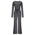 thumbnail image 3 of Bixock Women Fall and Winter Outfit Set,Women Two-piece Set,Women's Two-piece Set Solid Color Long Sleeve Button Front Fitted Top and Pants Set, 3 of 4