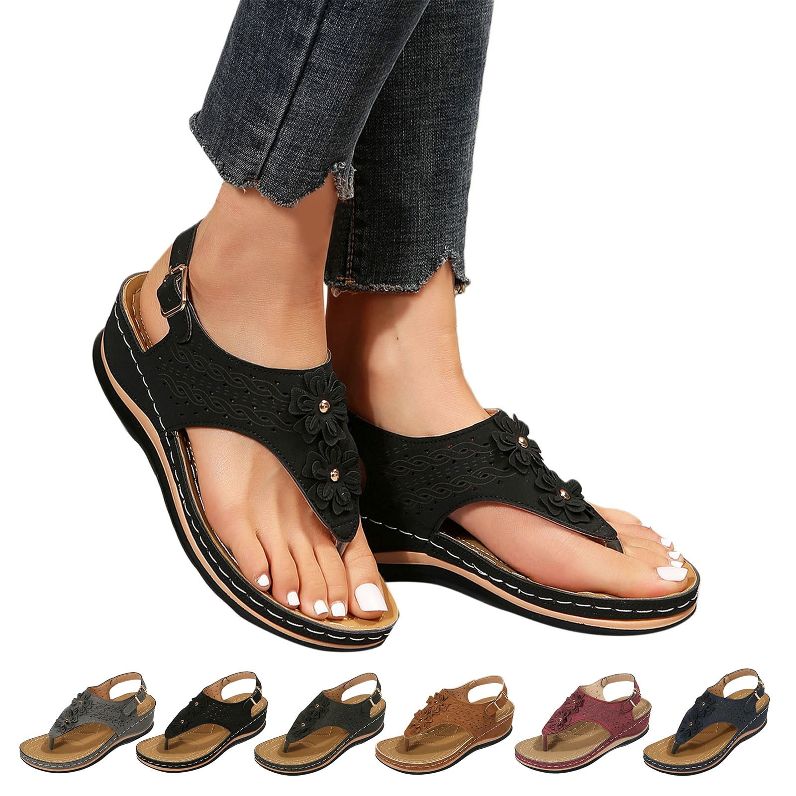 Dyfzdhu Wedge Sandals For Women Ergonomic Design Wedge Toe Post Sandals