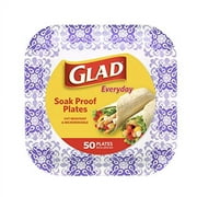 Glad Square Disposable Paper Plates for All Occasions | Soak Proof, Cut Proof, Microwaveable Heavy Duty Disposable Plates | 8.5" Diameter, 50 Count Bulk Paper Plates