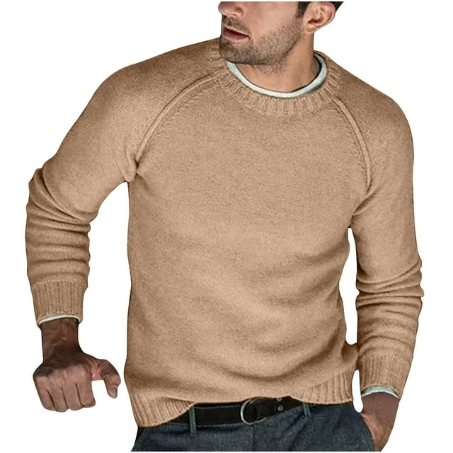 hopeusince Chandails Ajustés à Col Rond pour Hommes Manches Longues Chandail Tricoté Beige G