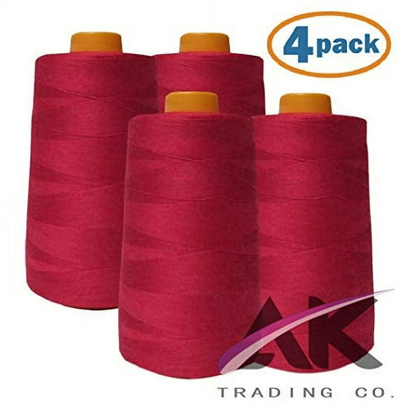 AK Trading 4-Pack RED All Purpose Sewing Thread Cones (6000 Yards Each) of High Tensile Polyester Thread Spools for Sewing, Quilting, Serger Machines, Overlock, Merrow & Hand Embroidery.