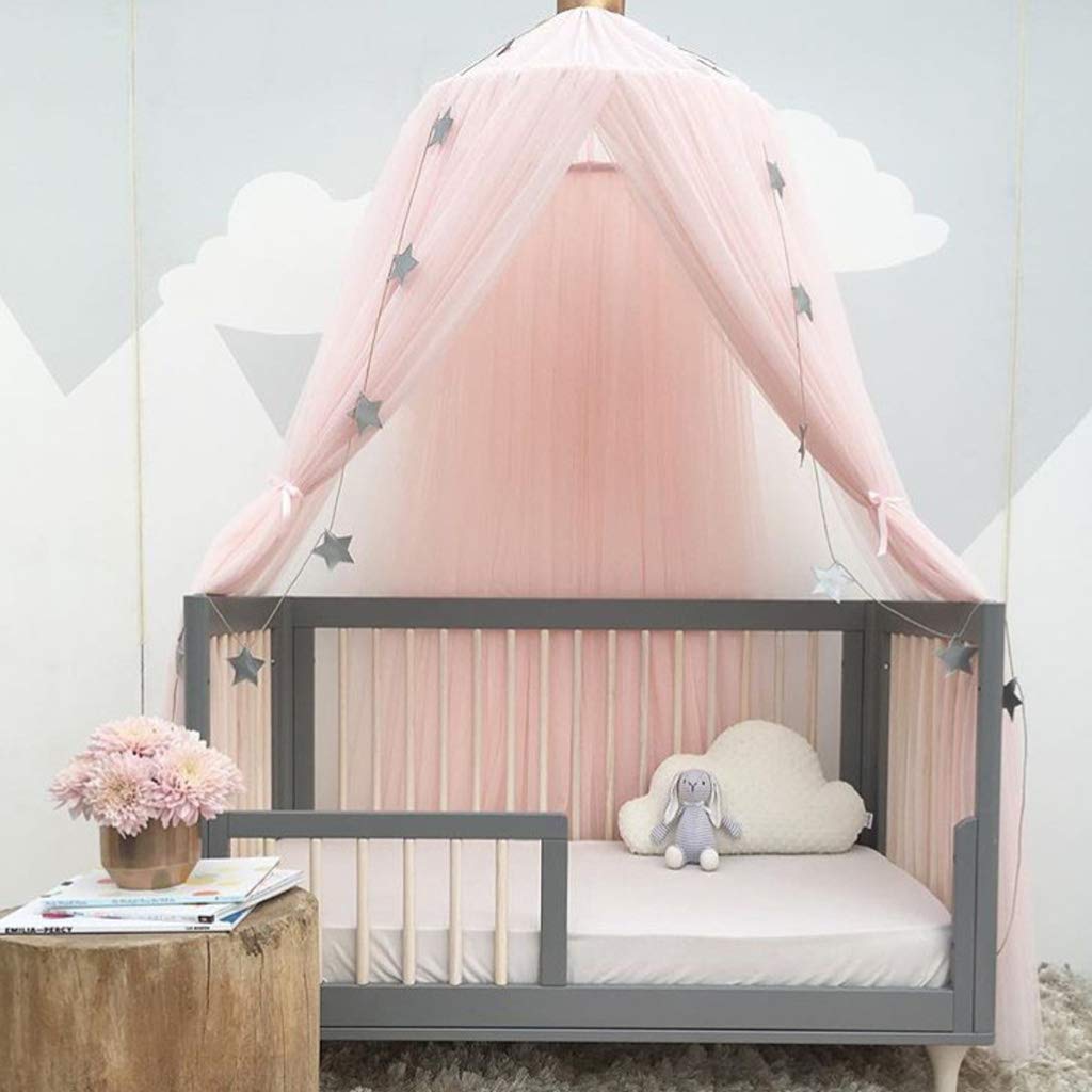 CAILDANL Bed Canopy for Girls - Princess Bed Canopy Mosquito Net Nursery Play Room Decor Dome Premium Yarn Netting Curtains Baby Game Dream Castle, Pink