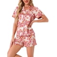 thumbnail image 4 of Conjunto de pijama de verano para mujer INSPIRE CHIC, camisa de botones con pantalones cortos, color rosa claro, talla M, 4 of 6