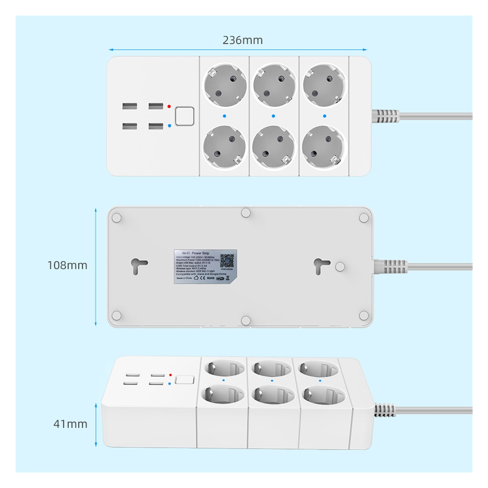 Smart Power Strip 3/4/6 4USB Charging Port Timing With5V3.1A. Control Intelligent Assistant