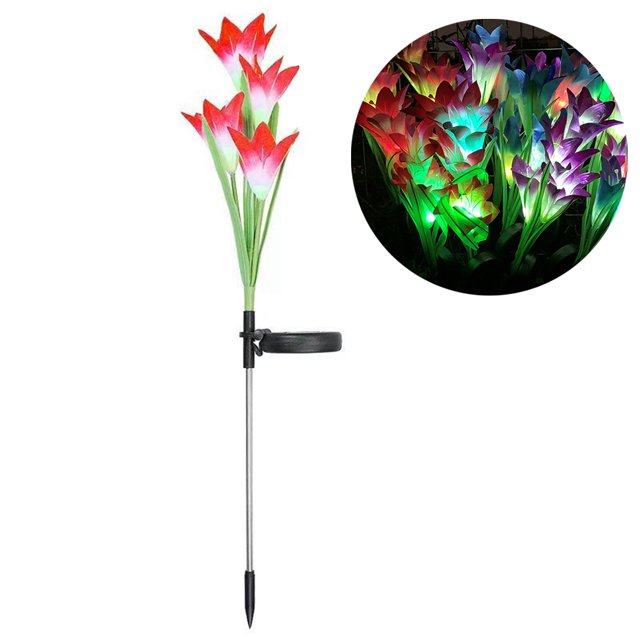 Garden Stake Light Creative Lily Flower 4 LEDs Stake Light Landscape Light
