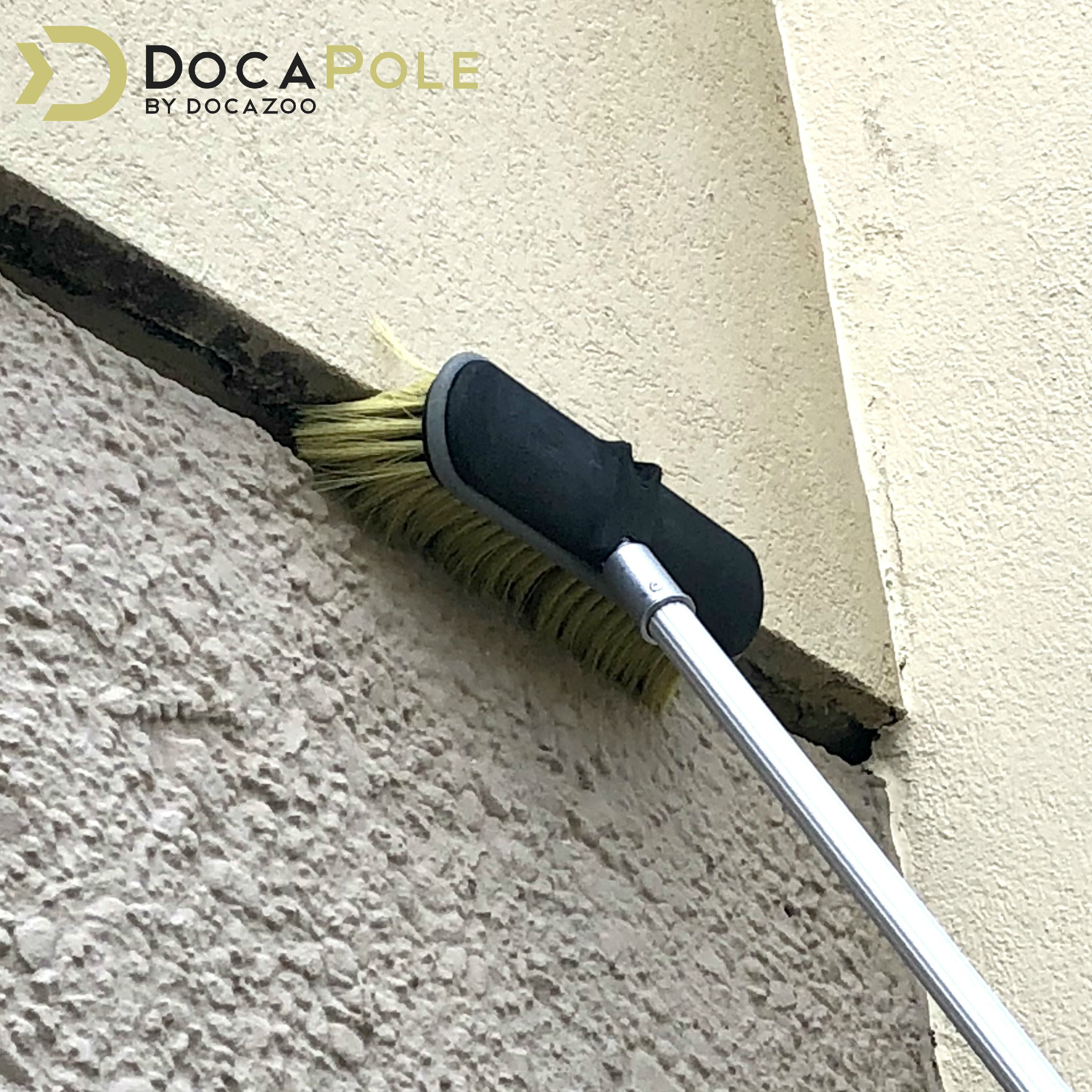 DocaPole Hard Bristle Deck Brush and Bi-Level Scrub Brush Extension Pole  Attachment (11”) | Long Handle Scrub Brush and Deck Brush for Deck, House